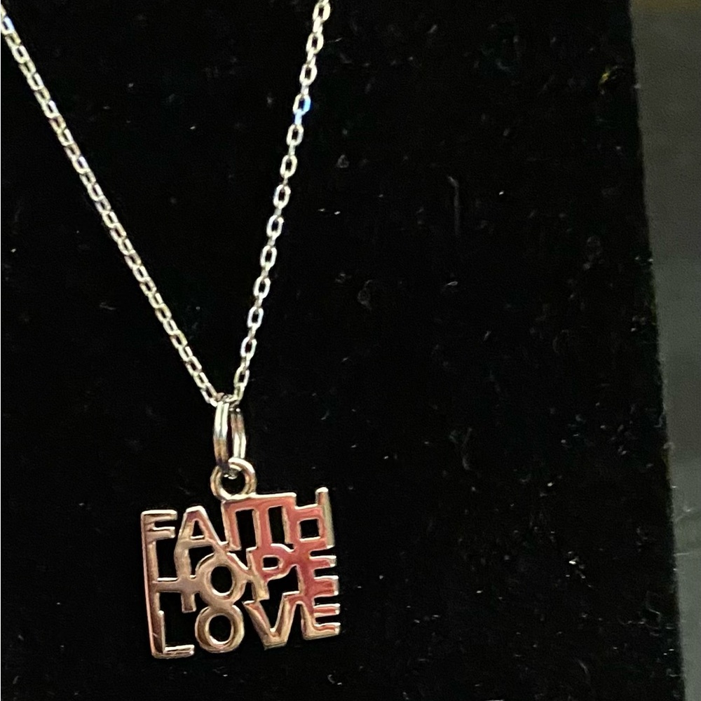 Sterling Silver Faith Hope Love Necklace 18”
